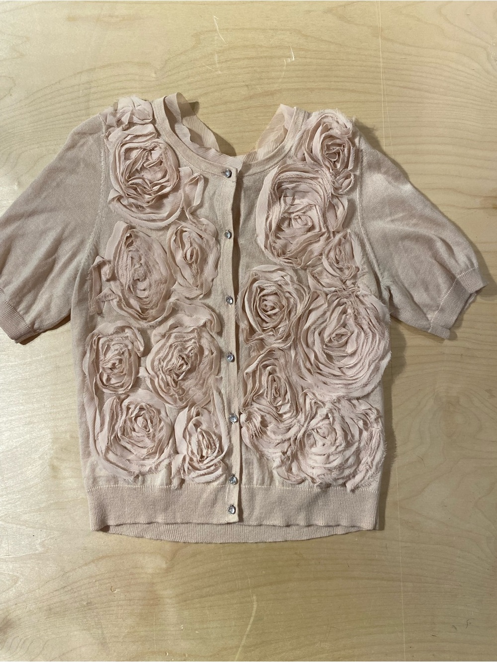 LOFT Rosette Front Short-Sleeve Cardigan - Light Pink Medium (SS) - Picture 2 of 6
